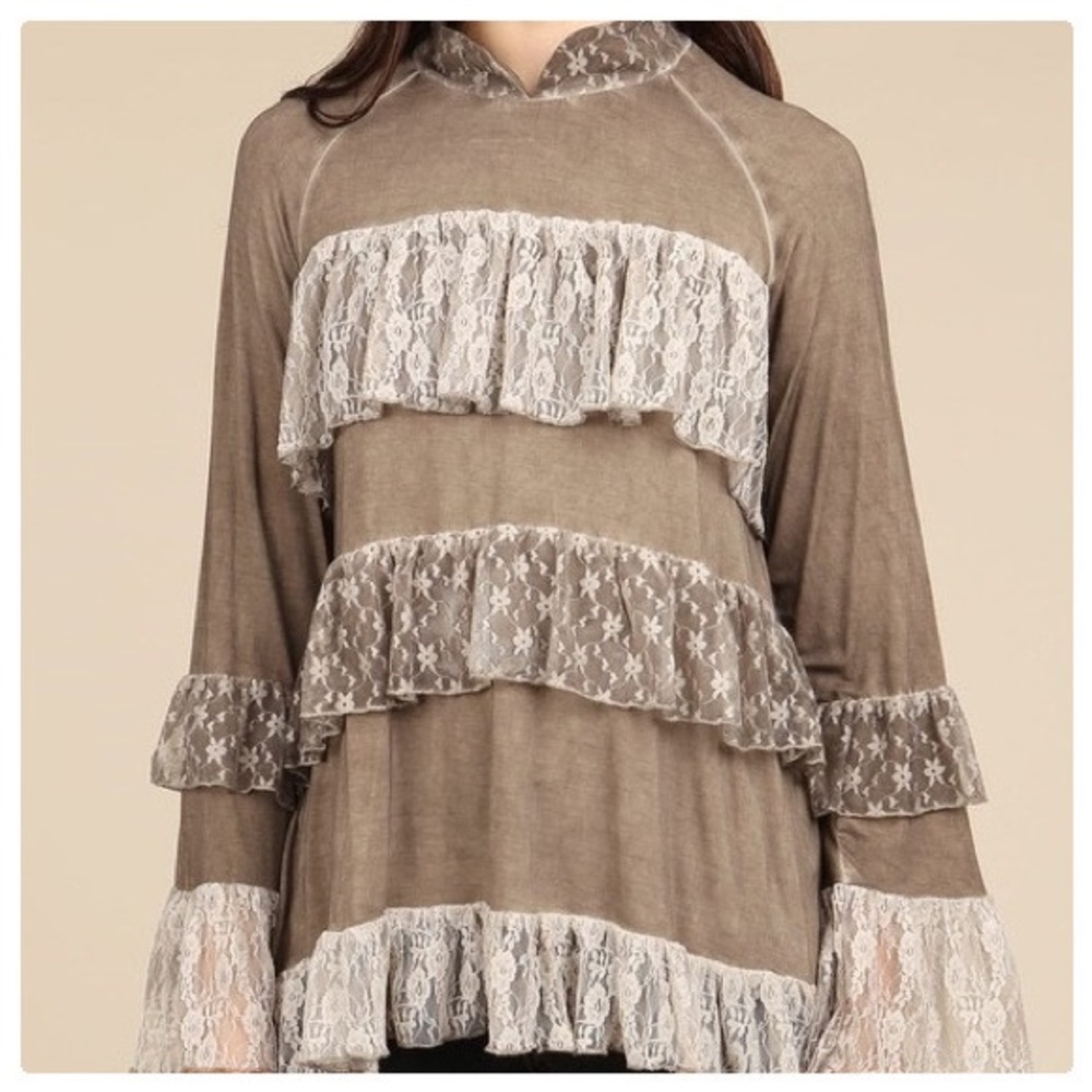 POL Chocolate Tiered Ruffle Lace Top - Picture 2 of 10